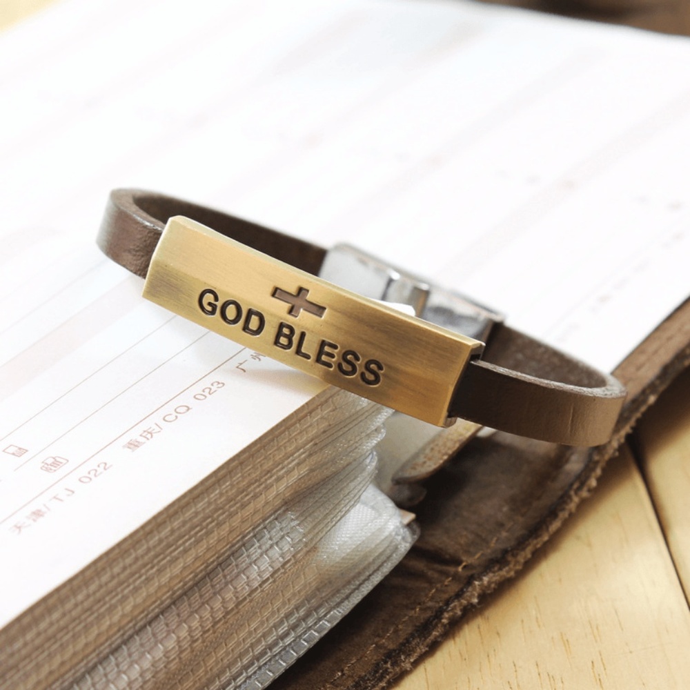 GOD BLESS Leather Bracelet - Picture 2 of 6